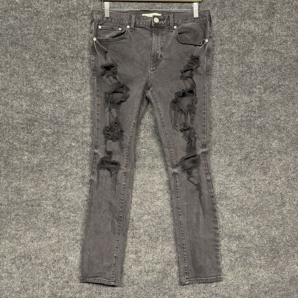 PacSun Mens Jeans Size 32x30 Faded Black Distressed Skinny Ripped Stretch Denim
